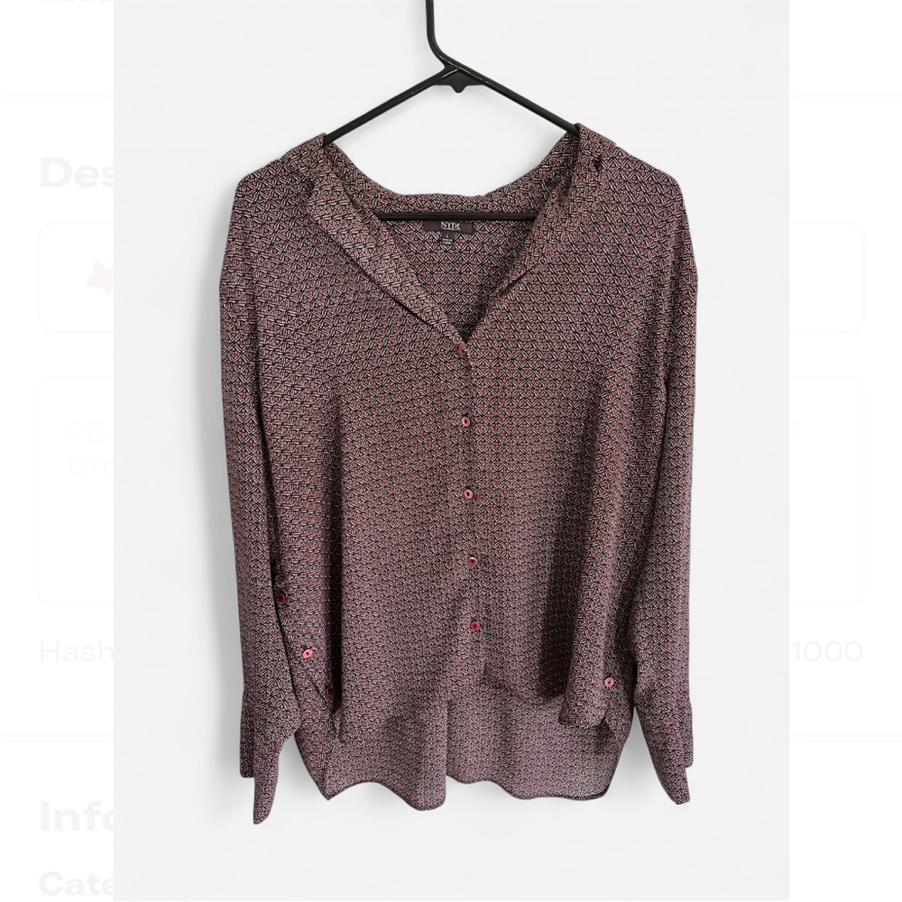 NYDJ Geometric Black and Red Blouse size L